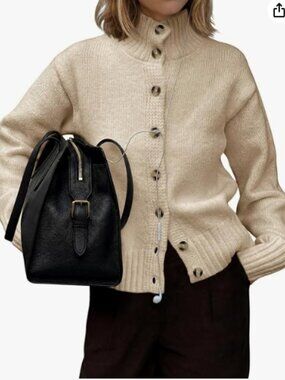 Womens Mock Neck Cardigans Casual Button Up